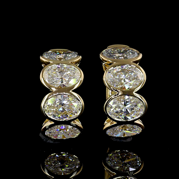 Lab-Grown 3.54 Carat Oval E-VS1 Diamond 14K Yellow Gold Huggies Earrings