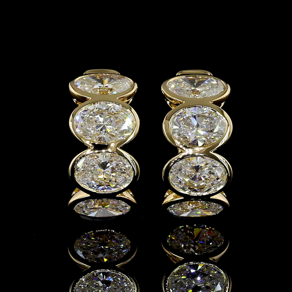 Lab-Grown 3.62 Carat Oval E-VS Diamond 14K Yellow Gold Huggies Earrings