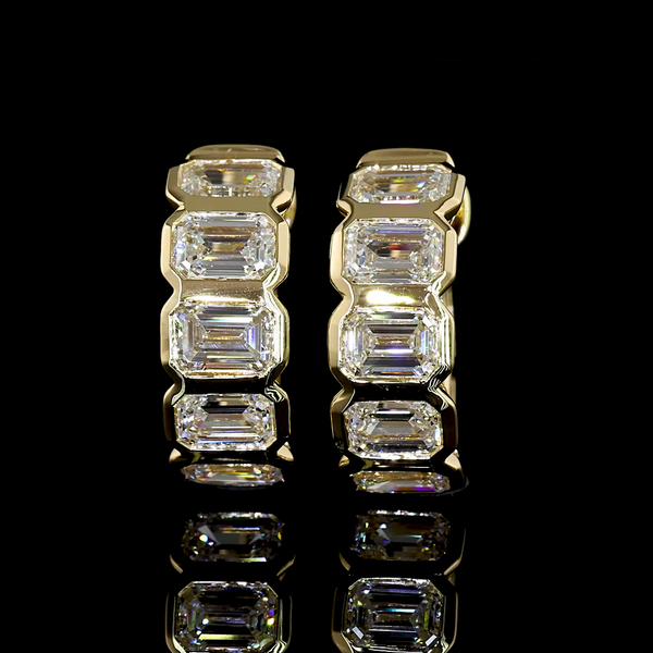 Lab-Grown 1.9 Carat Emerald E-VS1 Diamond 14K Yellow Gold Huggies Earrings