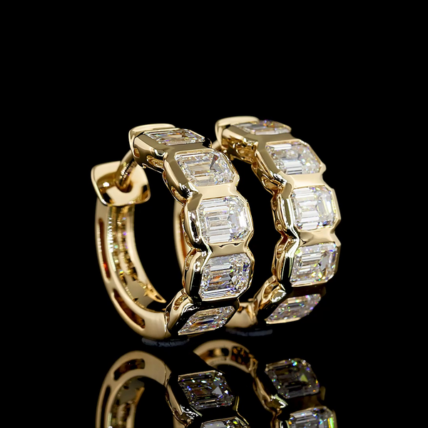 Lab-Grown 1.91 Carat Emerald E-VS Diamond 14K Yellow Gold Huggies Earrings