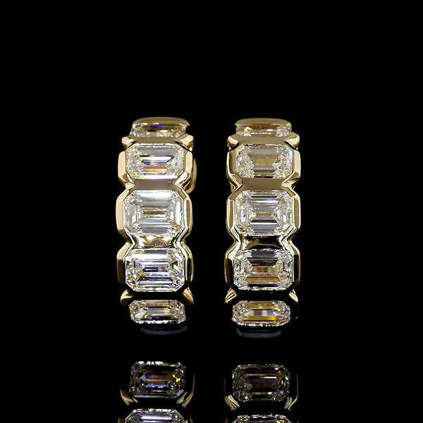 Lab-Grown 1.91 Carat Emerald E-VS Diamond 14K Yellow Gold Huggies Earrings