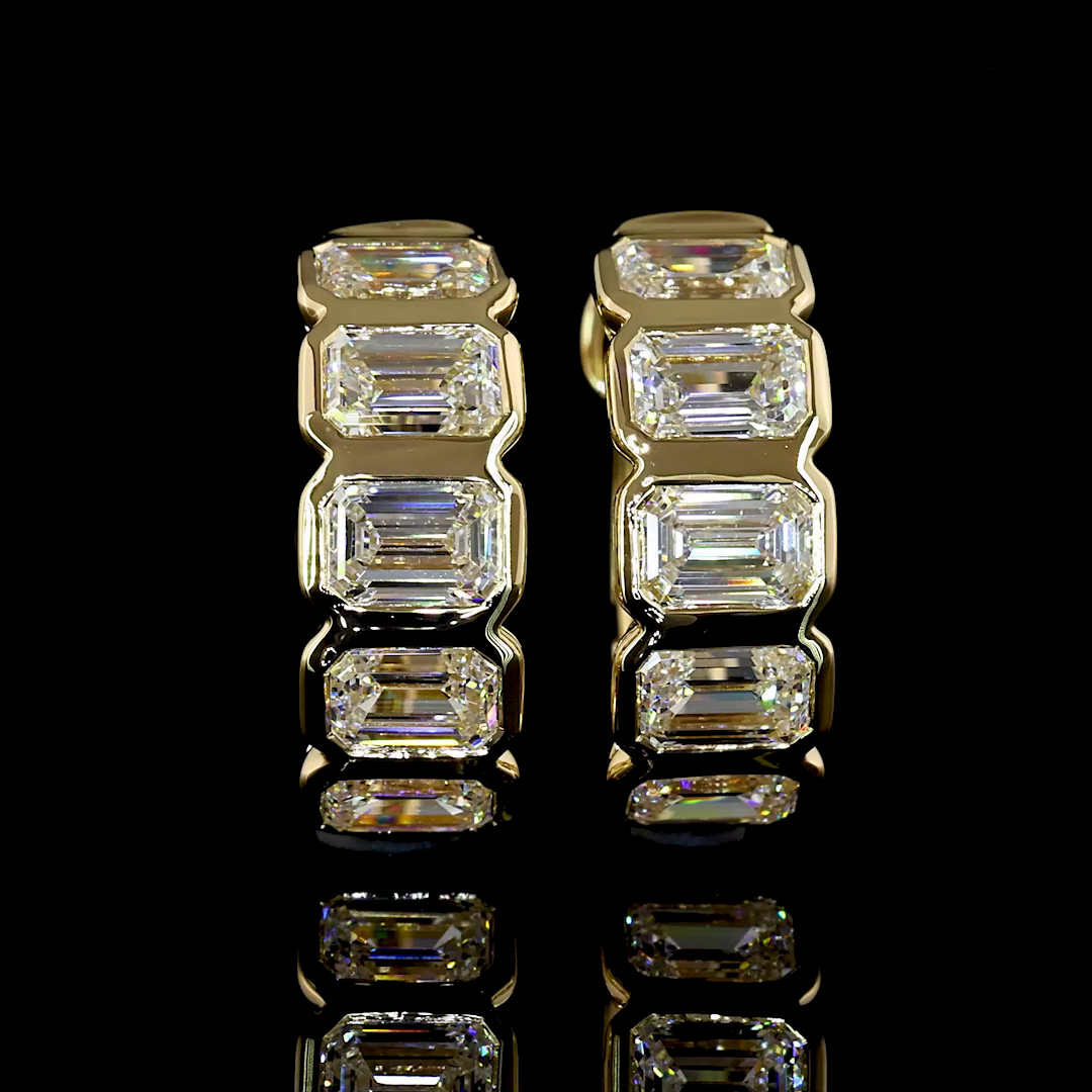 Lab-Grown 1.93 Carat Emerald E-VS Diamond 14K Yellow Gold Huggies Earrings
