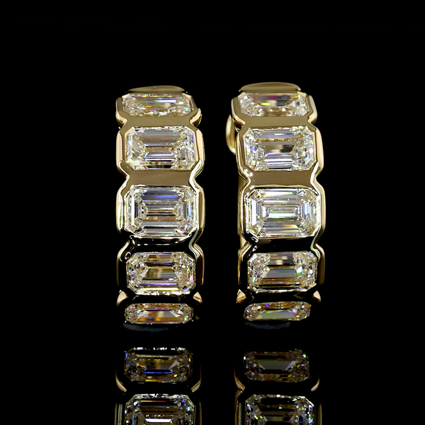 Lab-Grown 1.93 Carat Emerald E-VS Diamond 14K Yellow Gold Huggies Earrings