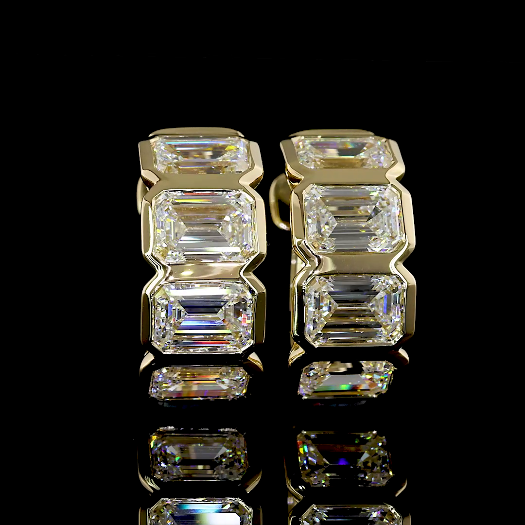 Lab-Grown 3.52 Carat Emerald E-VS Diamond 14K Yellow Gold Huggies Earrings