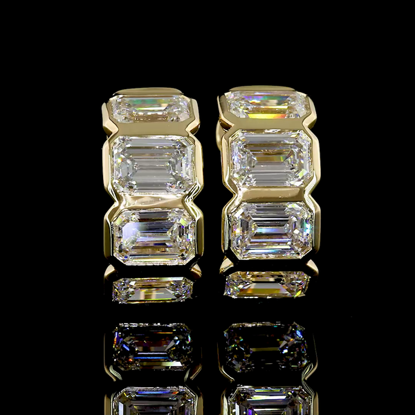 Lab-Grown 3.51 Carat Emerald E-VS Diamond 14K Yellow Gold Huggies Earrings