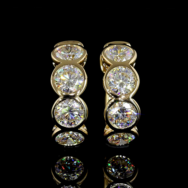 Lab-Grown 1.97 Carat Round E-VS Diamond 14K Yellow Gold Huggies Earrings