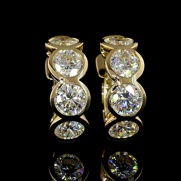 Lab-Grown 2 Carat Round E-VS Diamond 14K Yellow Gold Huggies Earrings