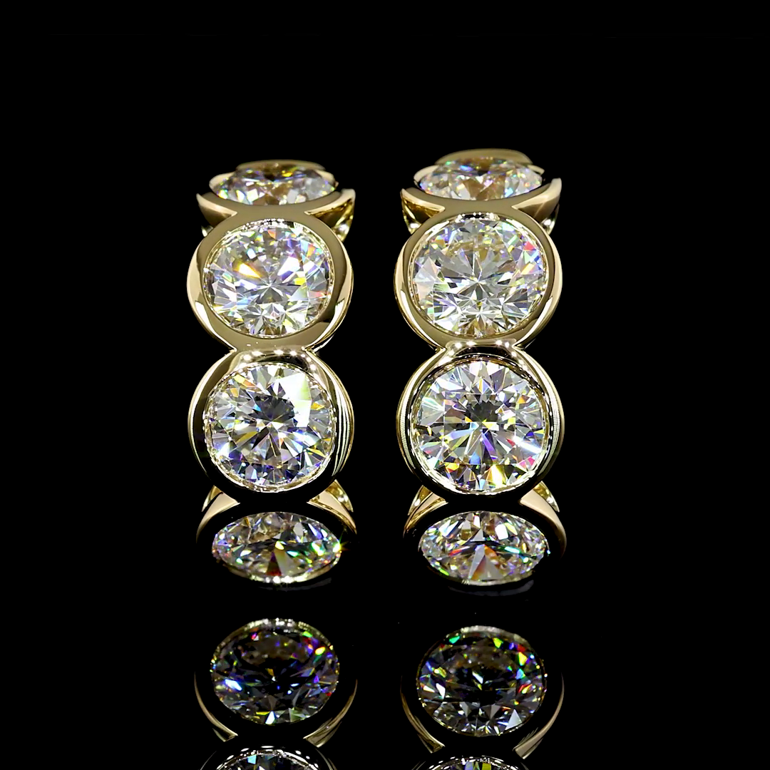 Lab-Grown 3.7 Carat Round E-VS Diamond 14K Yellow Gold Huggies Earrings