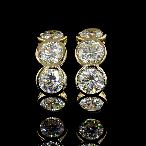 Lab-Grown 3.7 Carat Round E-VS Diamond 14K Yellow Gold Huggies Earrings