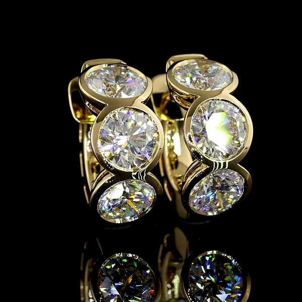 Lab-Grown 5.01 Carat Round D-VS2 Diamond 14K Yellow Gold Huggies Earrings