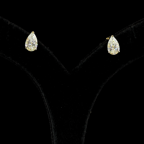 Lab-Grown 2.43 Carat Pear E-VS1 Diamond 14K Yellow Gold Studs Earrings