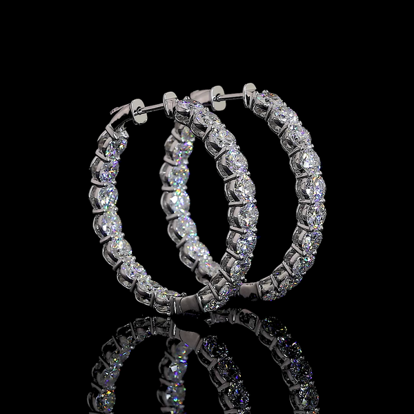 Lab-Grown 3.56 Carat Round F-VS2 Diamond 14K White Gold Hoops Earrings