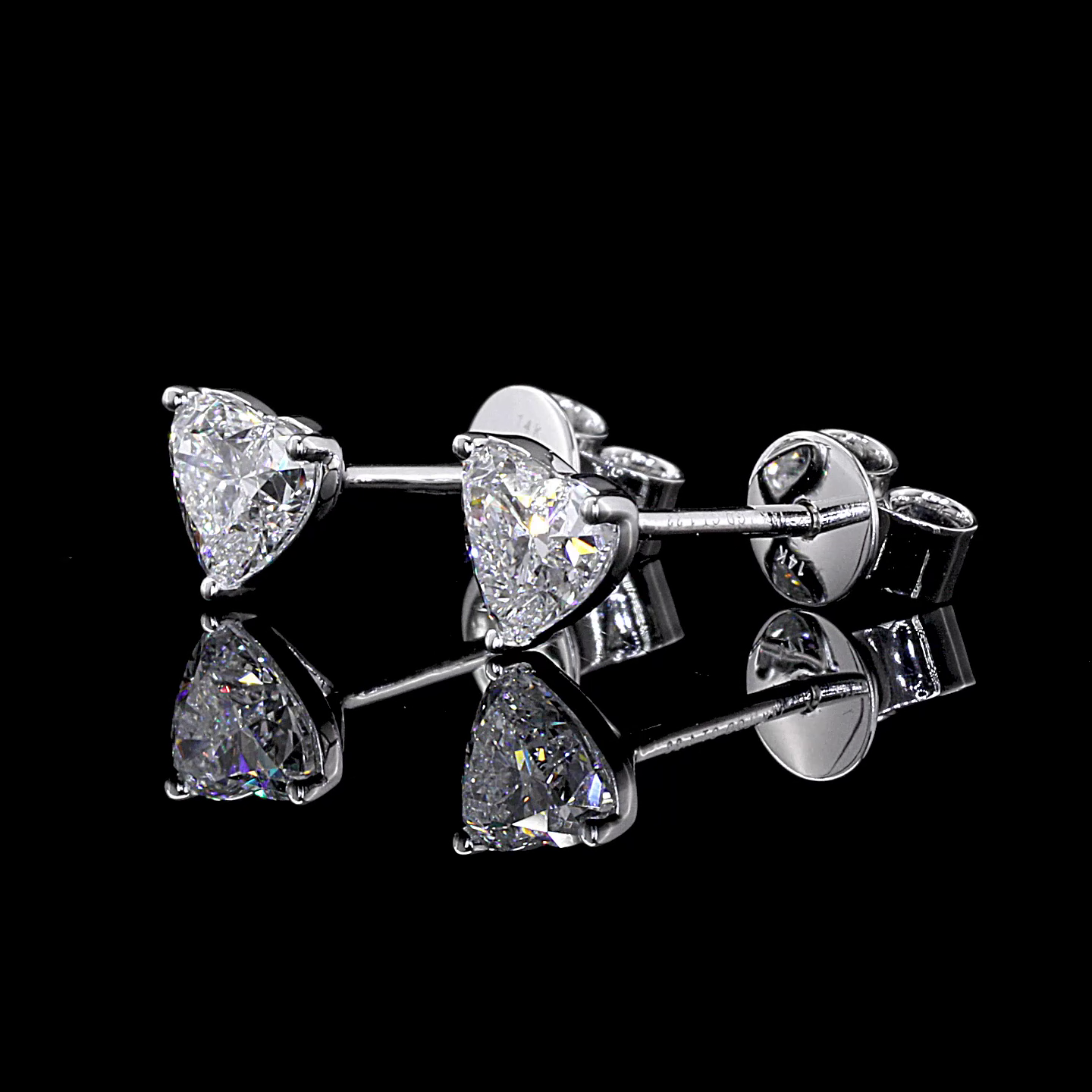 Lab-Grown 1.22 Carat Heart E-VVS2 Diamond 14K White Gold Studs Earrings