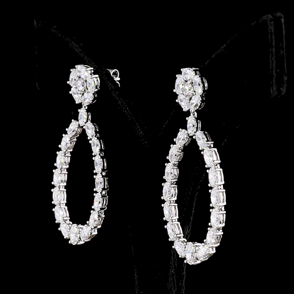 Lab-Grown 7.14 Carat MIX E-VS Diamond 14K White Gold Hanging Earrings