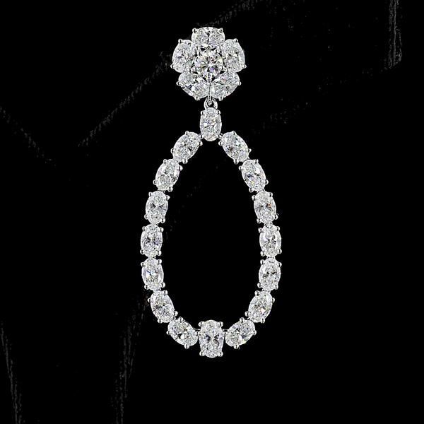 Lab-Grown 7.14 Carat MIX E-VS Diamond 14K White Gold Hanging Earrings