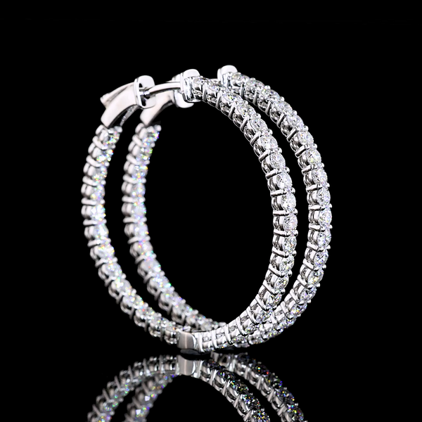 Lab-Grown 2.25 Carat Round E-VS Diamond 14K White Gold Hoops Earrings