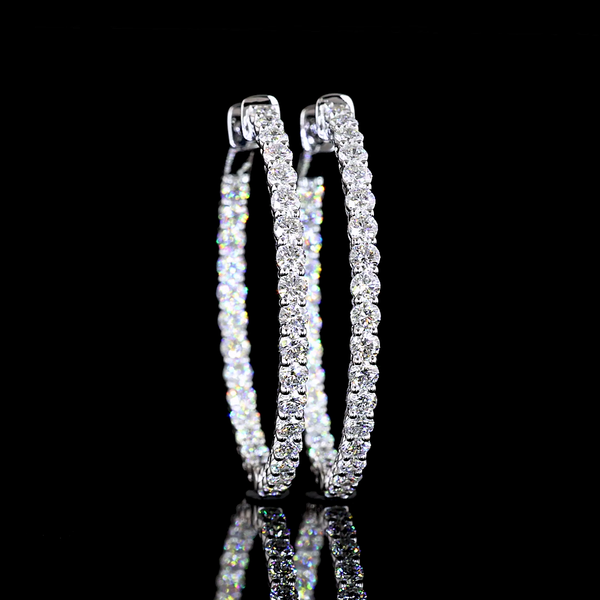 Lab-Grown 2.25 Carat Round E-VS Diamond 14K White Gold Hoops Earrings