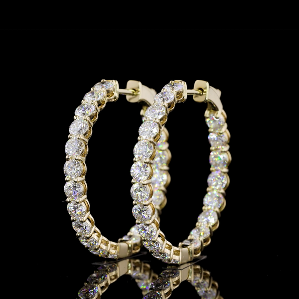 Lab-Grown 4.26 Carat Round F-VS2 Diamond 14K Yellow Gold Hoops Earrings