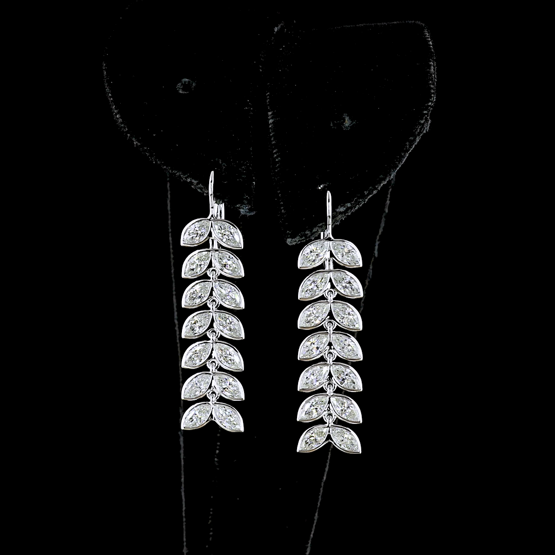 Lab-Grown 3.41 Carat Marquise E-VS Diamond 14K White Gold Hanging Earrings