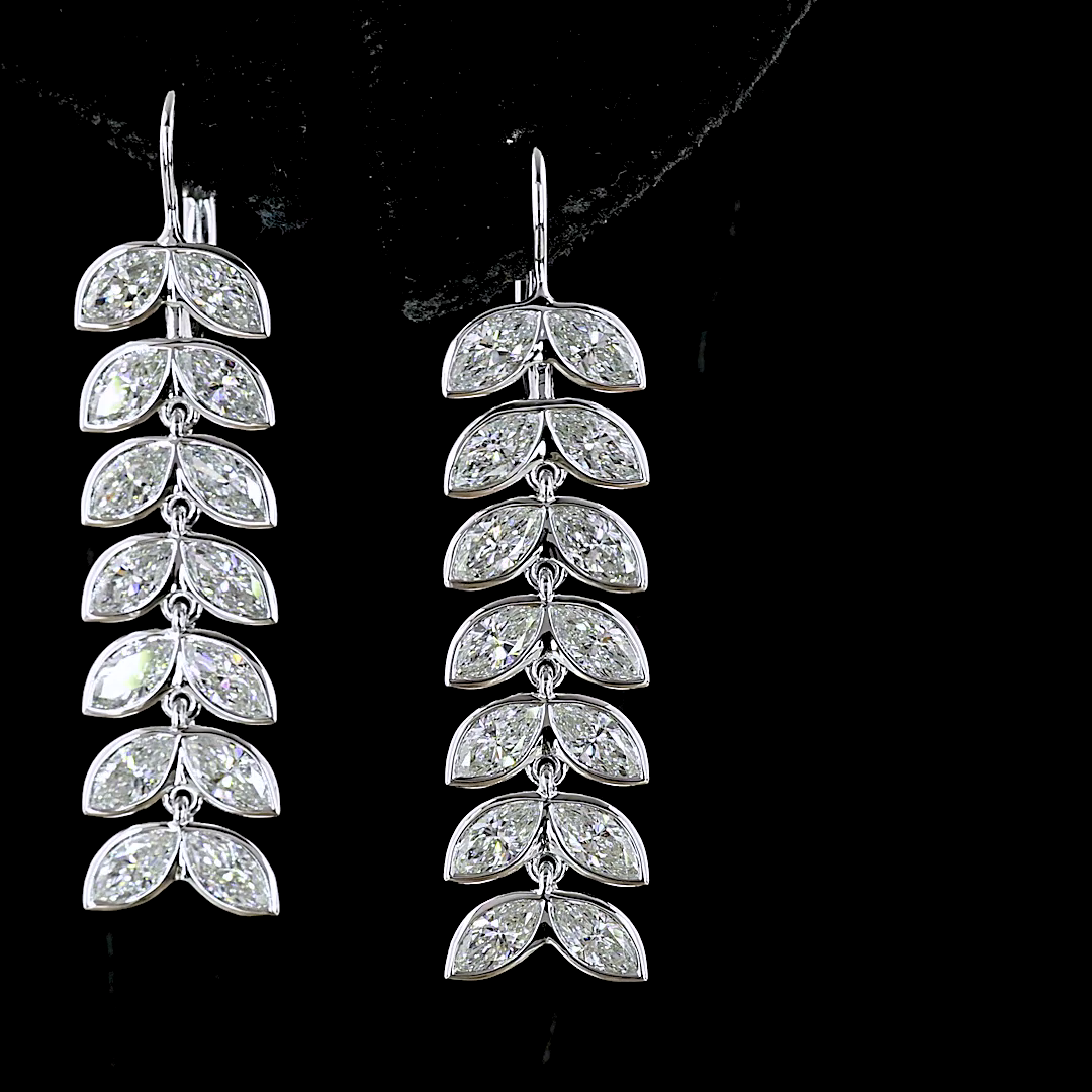 Lab-Grown 3.41 Carat Marquise E-VS Diamond 14K White Gold Hanging Earrings