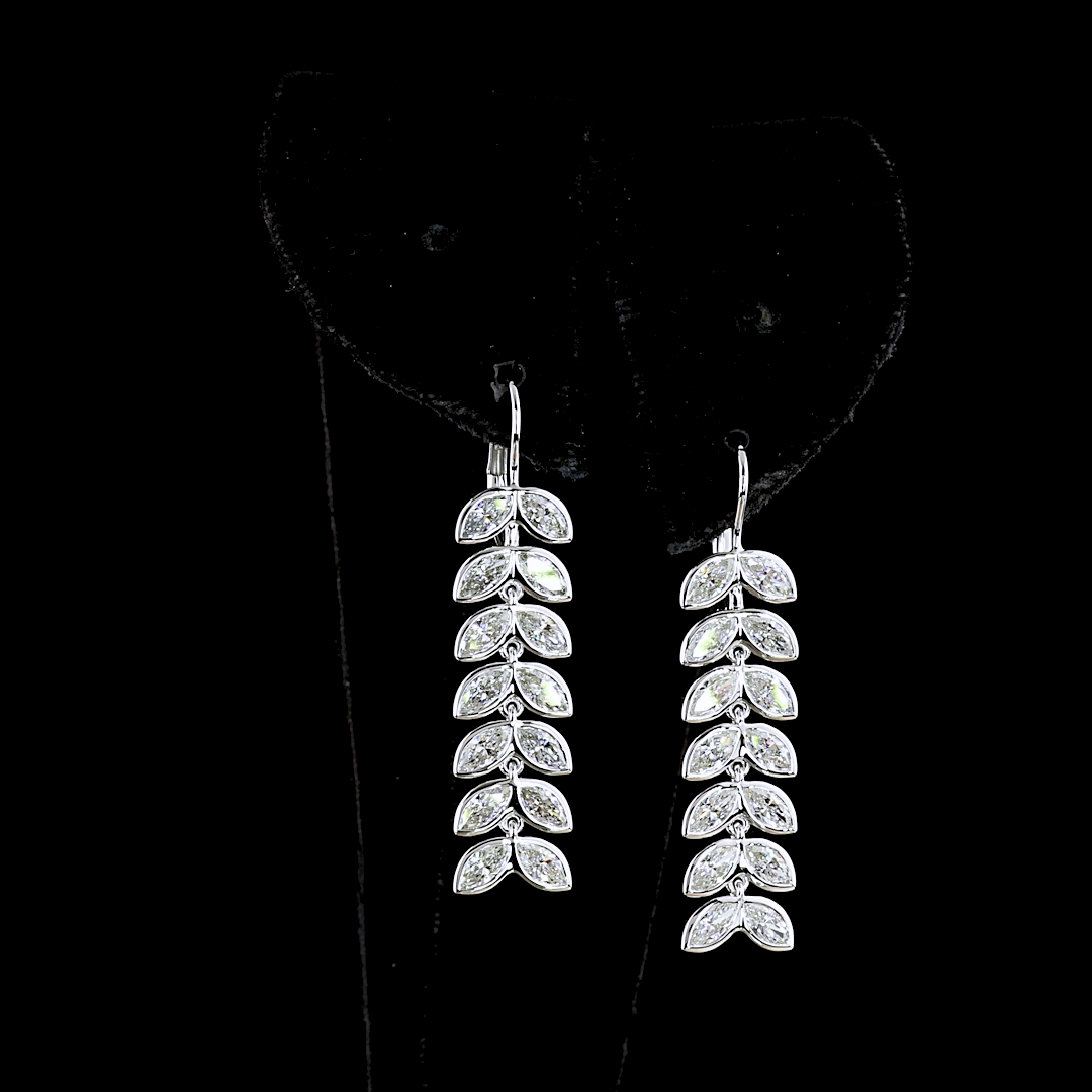 Lab-Grown 3.32 Carat Marquise E-F-VS2 Diamond 14K White Gold Hanging Earrings