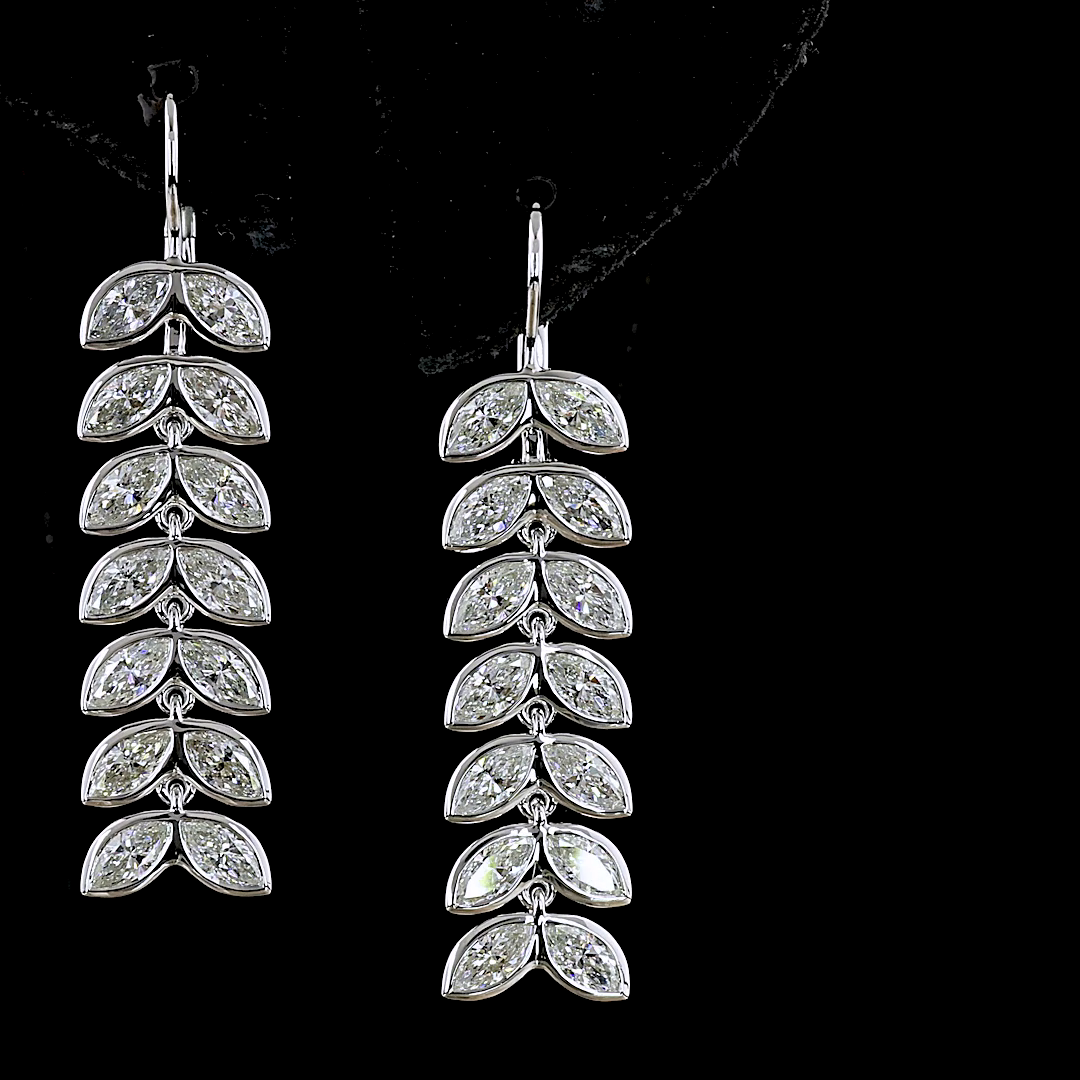 Lab-Grown 3.32 Carat Marquise E-F-VS2 Diamond 14K White Gold Hanging Earrings