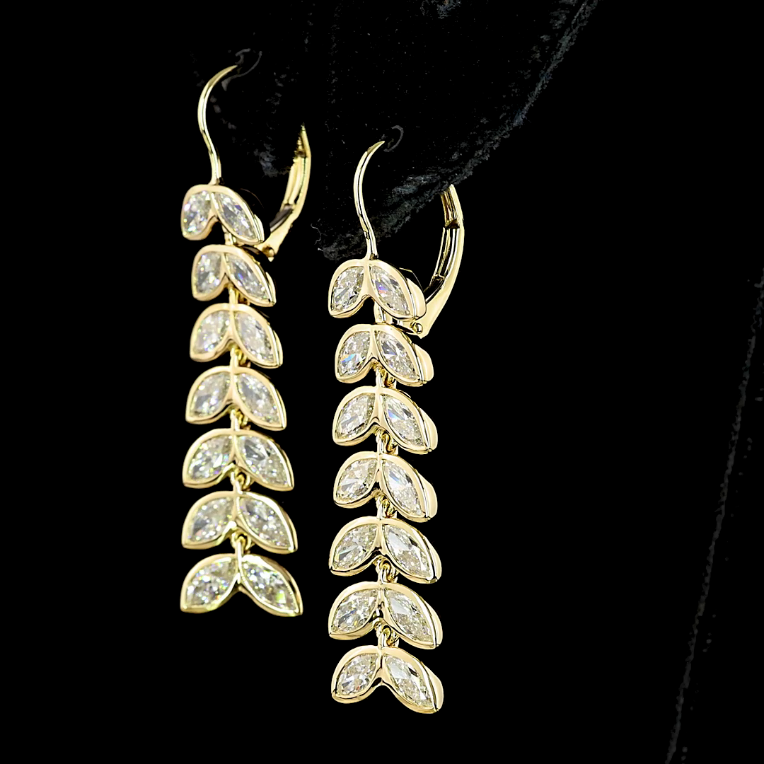 Lab-Grown 3.31 Carat Marquise E-F-VS2 Diamond 14K Yellow Gold Hanging Earrings