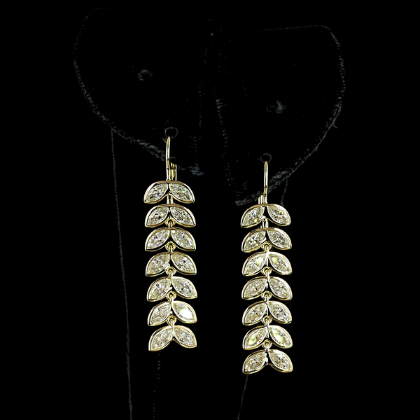 Lab-Grown 3.33 Carat Marquise - Diamond 14K Yellow Gold Hanging Earrings