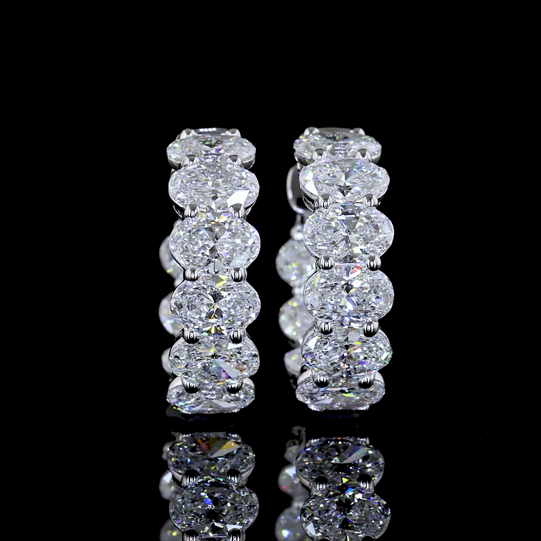 Lab-Grown 3.51 Carat Oval E-VS Diamond 14K White Gold Huggies Earrings