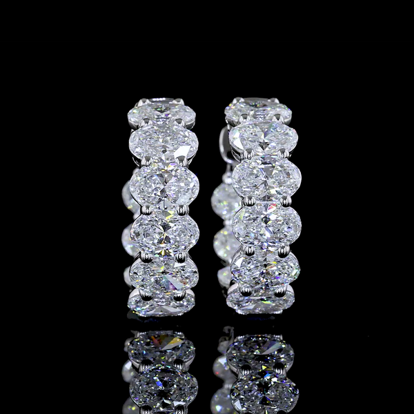 Lab-Grown 3.51 Carat Oval E-VS Diamond 14K White Gold Huggies Earrings
