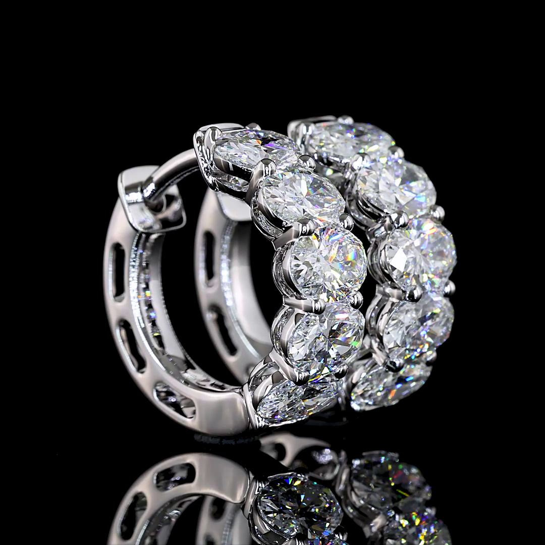 Lab-Grown 2.09 Carat Oval E-VS Diamond 14K White Gold Huggies Earrings