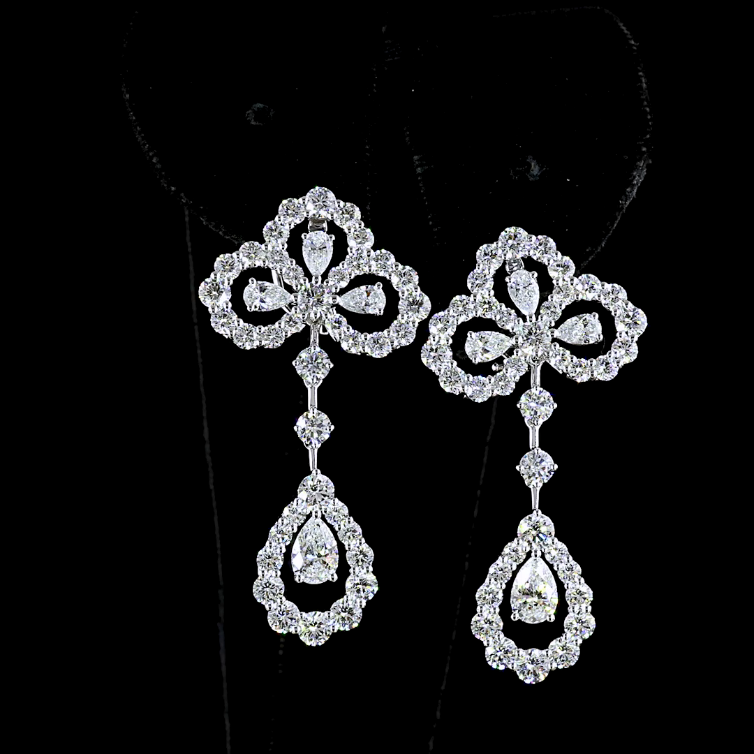 Lab-Grown 6.84 Carat MIX E-VVS1 Diamond 14K White Gold Hanging Earrings