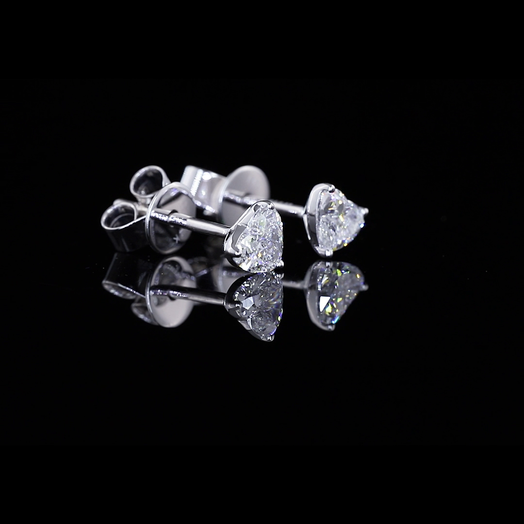 Lab-Grown 0.59 Carat Heart E-VS1 Diamond 14K White Gold Studs Earrings