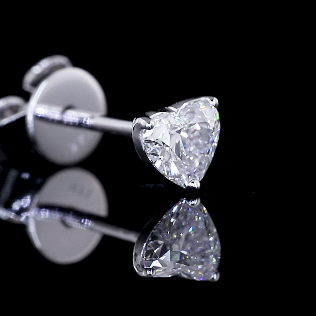 Lab-Grown 0.59 Carat Heart E-VS1 Diamond 14K White Gold Studs Earrings