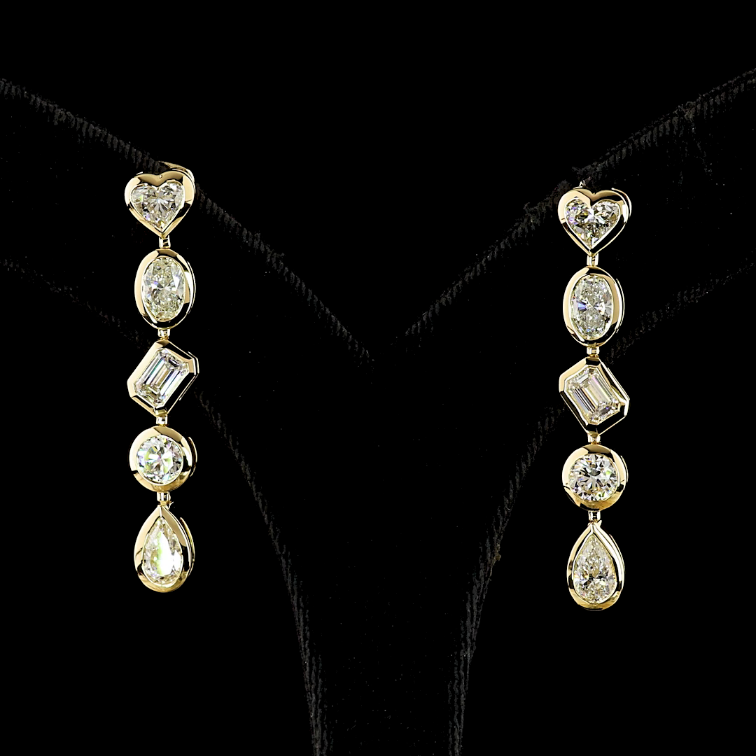 Lab-Grown 5.11 Carat MIX E-VS Diamond 14K Yellow Gold Hanging Earrings