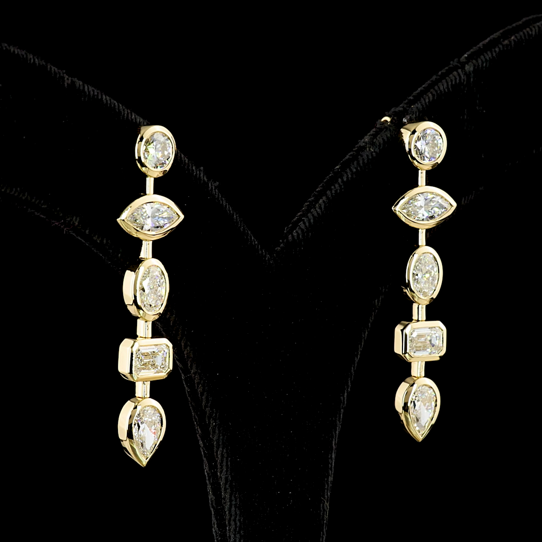 Lab-Grown 5.16 Carat MIX E-VS Diamond 14K Yellow Gold Hanging Earrings
