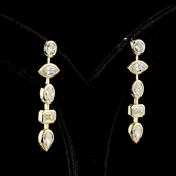 Lab-Grown 5.16 Carat MIX E-VS Diamond 14K Yellow Gold Hanging Earrings