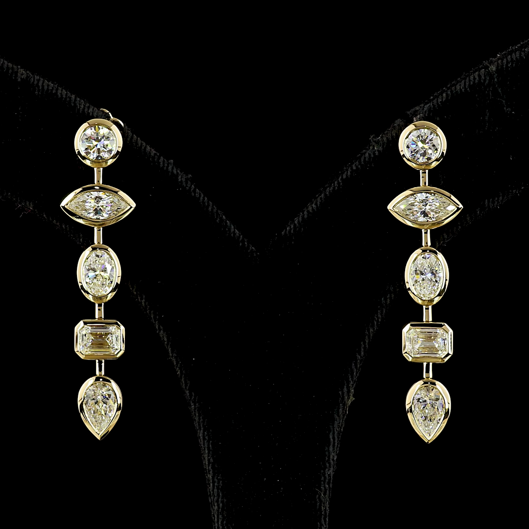Lab-Grown 5.16 Carat MIX E-VS Diamond 14K Yellow Gold Hanging Earrings