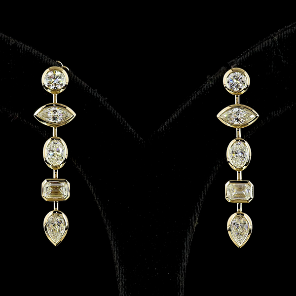 Lab-Grown 5.16 Carat MIX E-VS Diamond 14K Yellow Gold Hanging Earrings