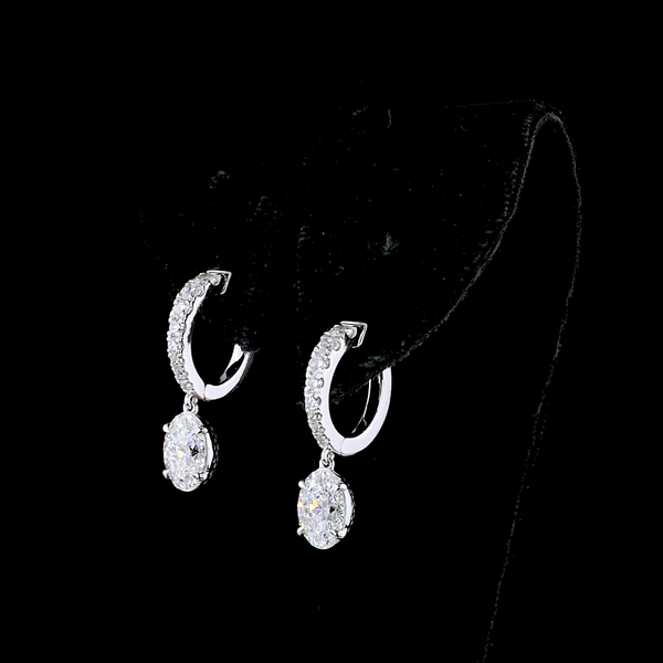 Lab-Grown 2.58 Carat Oval E-VS1 Diamond 14K White Gold Hanging Earrings