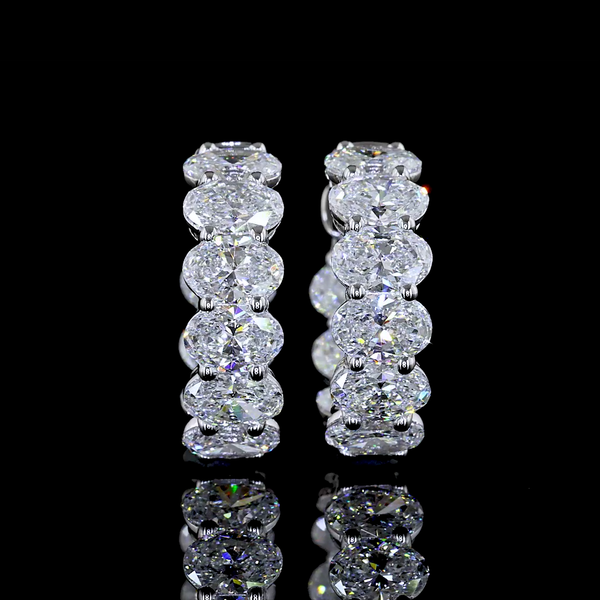 Lab-Grown 3.42 Carat Oval E-VS2 Diamond 14K Yellow Gold Huggies Earrings
