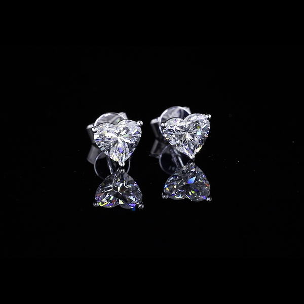 Lab-Grown 1.29 Carat Heart F-VS1 Diamond 14K White Gold Studs Earrings