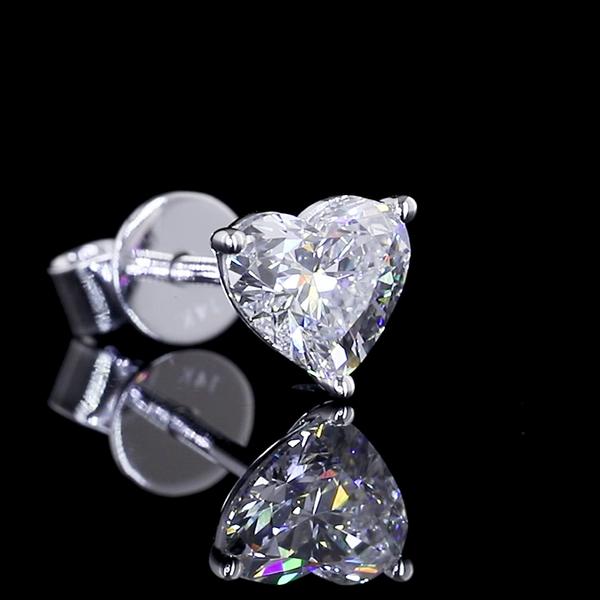 Lab-Grown 1.29 Carat Heart F-VS1 Diamond 14K White Gold Studs Earrings