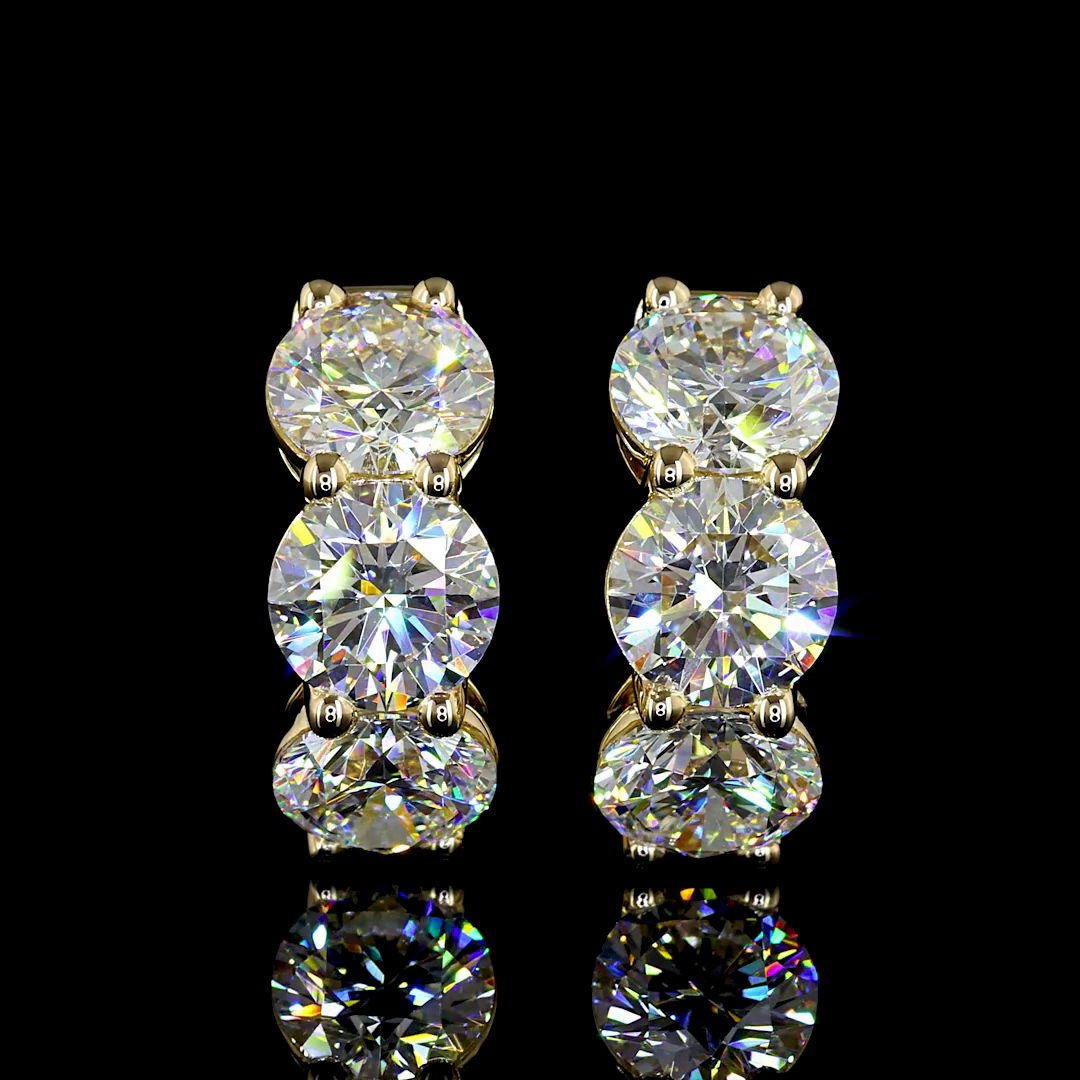 Lab-Grown 4.39 Carat Round E-VS Diamond 14K Yellow Gold Huggies Earrings