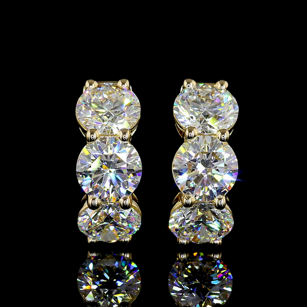 Lab-Grown 4.39 Carat Round E-VS Diamond 14K Yellow Gold Huggies Earrings