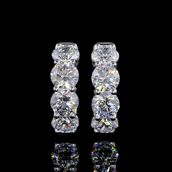 Lab-Grown 2.99 Carat Round E-VS Diamond 14K White Gold Huggies Earrings