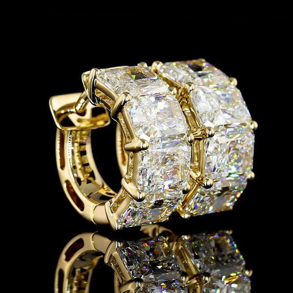 Lab-Grown 6.03 Carat Radiant - Diamond 14K Yellow Gold Huggies Earrings