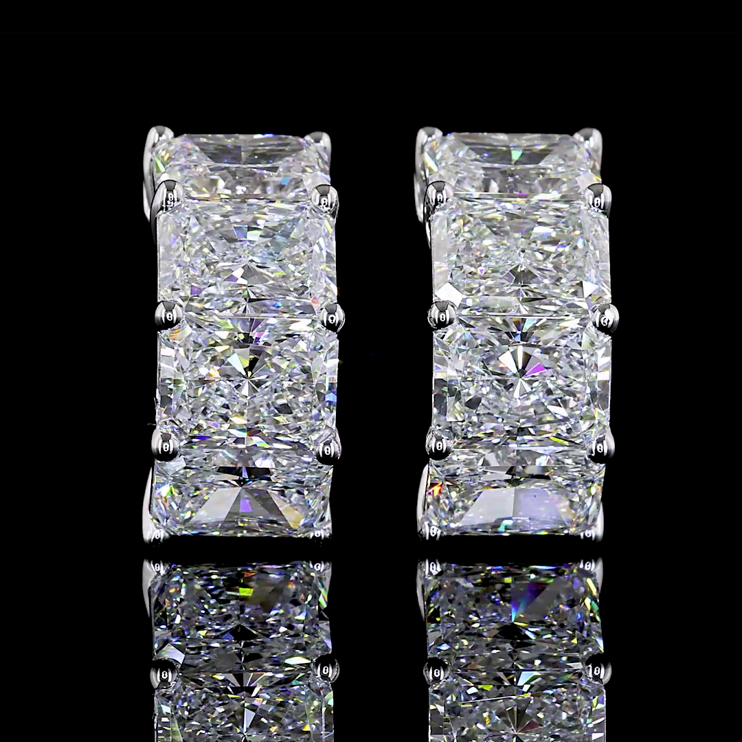 Lab-Grown 6.03 Carat Radiant E-VS Diamond 14K White Gold Huggies Earrings
