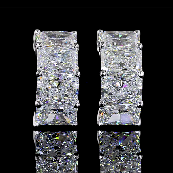 Lab-Grown 6.03 Carat Radiant E-VS Diamond 14K White Gold Huggies Earrings