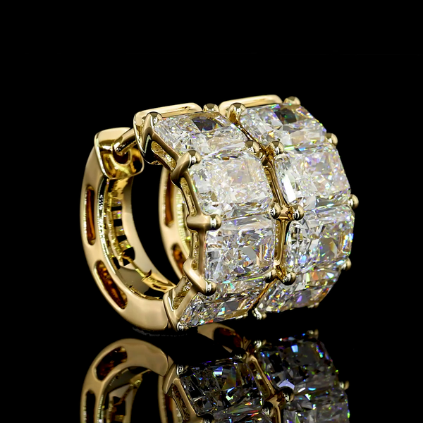 Lab-Grown 4.1 Carat Radiant E-VS Diamond 14K Yellow Gold Huggies Earrings